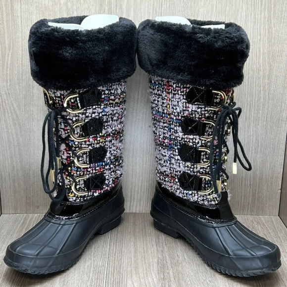 INC International Concepts Winter Boots Women Size 6 Tweed Faux Fur Lined Black - Picture 6 of 12